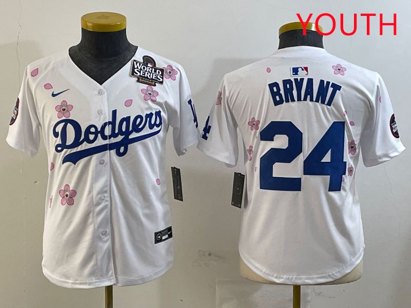Youth Los Angeles Dodgers 24 Bryant White Sakura Edition 2025 Nike MLB Jersey style 2